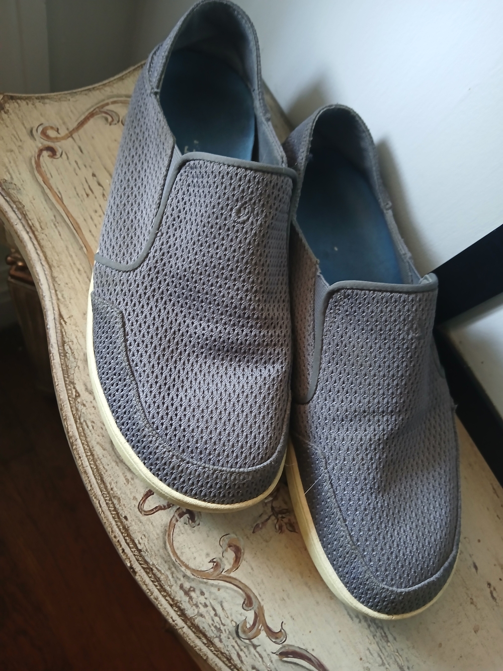 OluKai Men's Gray Slip-On Mesh Loafers